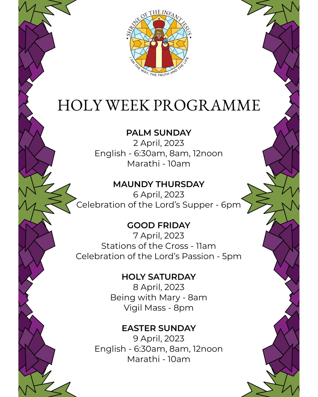 Holy Week Programme - Shrine of the Infant Jesus, Nashik
